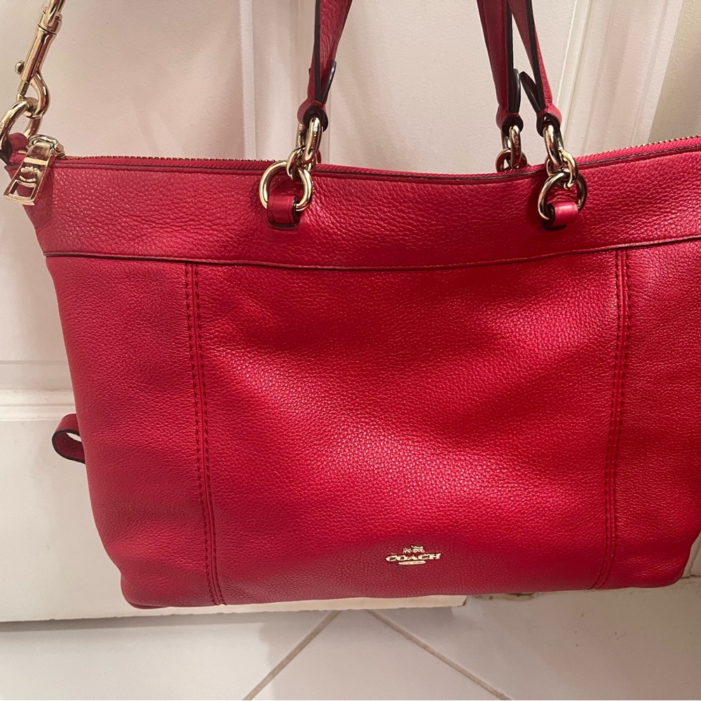 Coach F59325- Lenox satchel crossbody-pebble leather in bright pink
